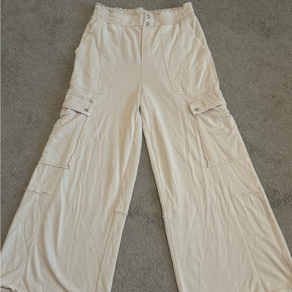 Anthropologie Cream Wide Leg Cargo Pants